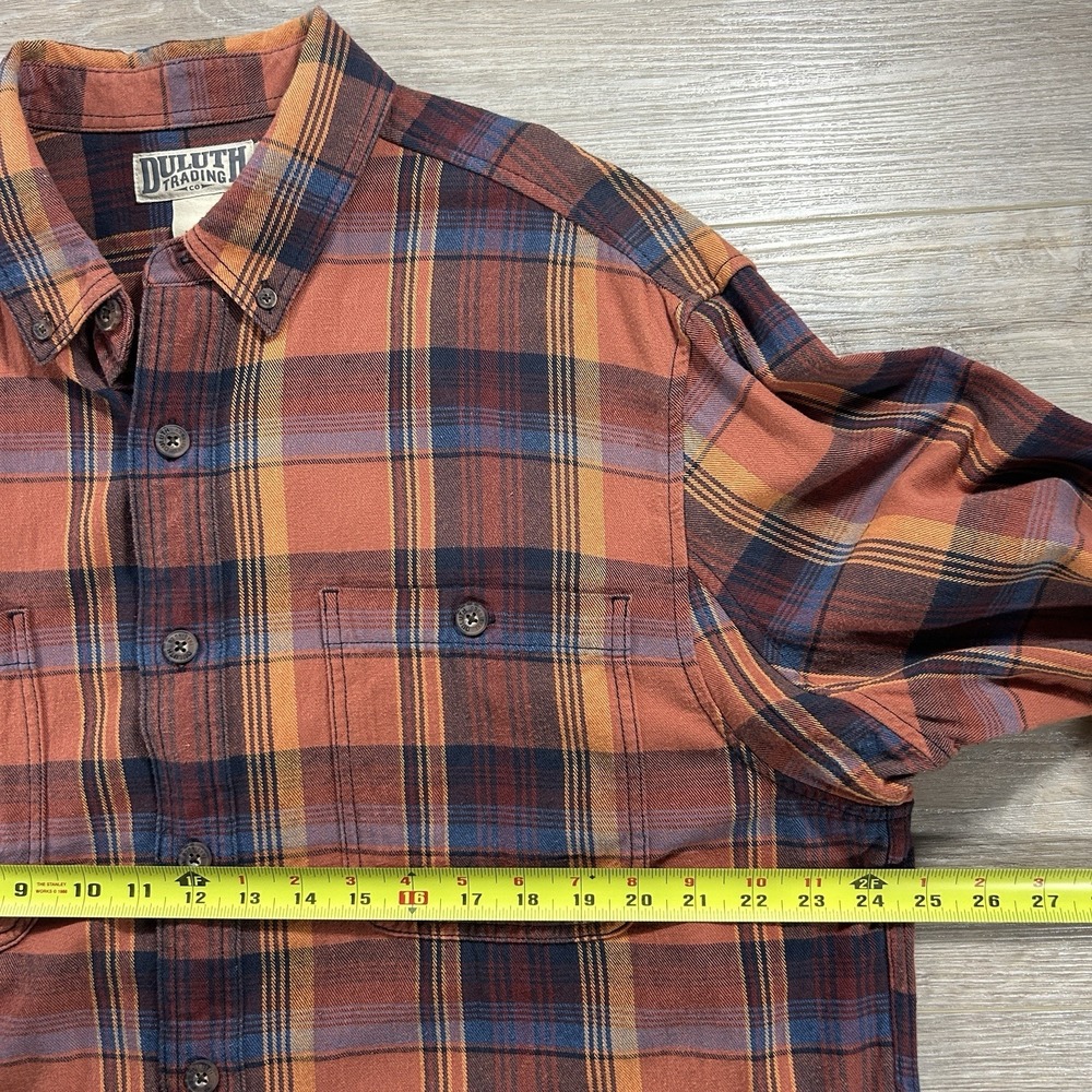 Duluth Trading Co Relaxed Fit Large Tall Orange Plaid Long Sleeve Button Down - Picture 7 of 10